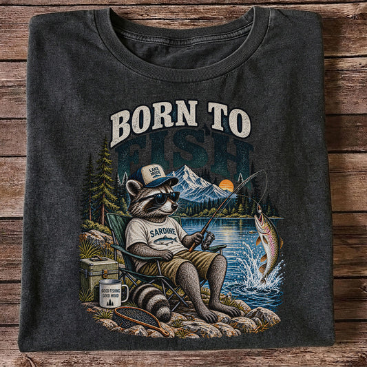 Born to Fish Raccoon in Sunglasses Lake Fishing T-Shirt
