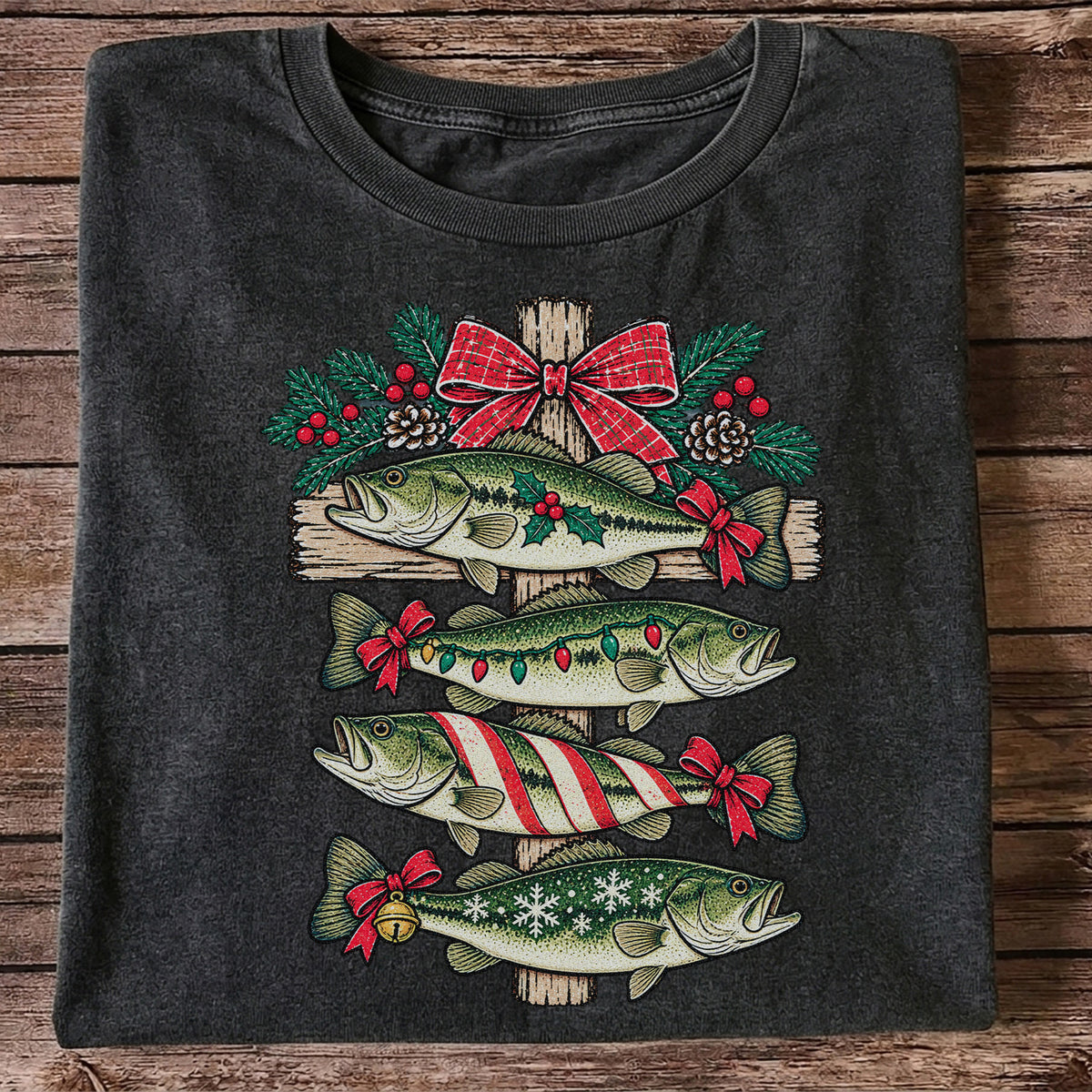 Christmas Bass Fishing Sign Holiday Graphic T-Shirt