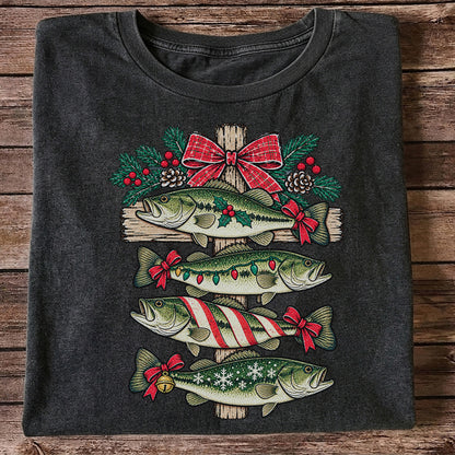 Christmas Bass Fishing Sign Holiday Graphic T-Shirt