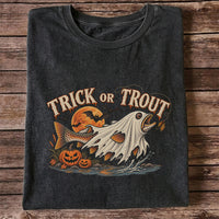 Trick or Trout Ghost Fish Halloween Fishing T-Shirt