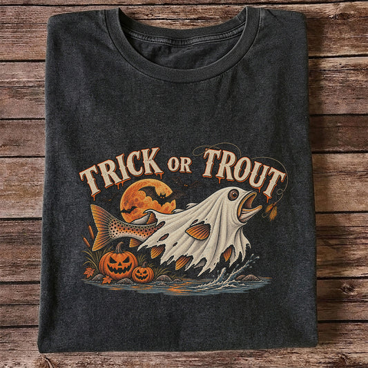 Trick or Trout Ghost Fish Halloween Fishing T-Shirt