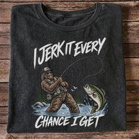 Jerk It Every Chance I Get Bigfoot Fishing Graphic T-Shirt