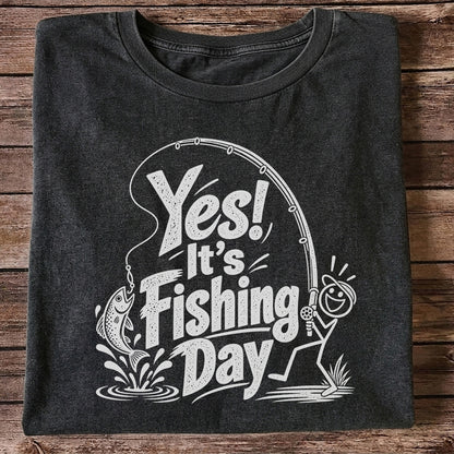 Yes! It's Fishing Day Funny Angler and Trout Graphic T-Shirt