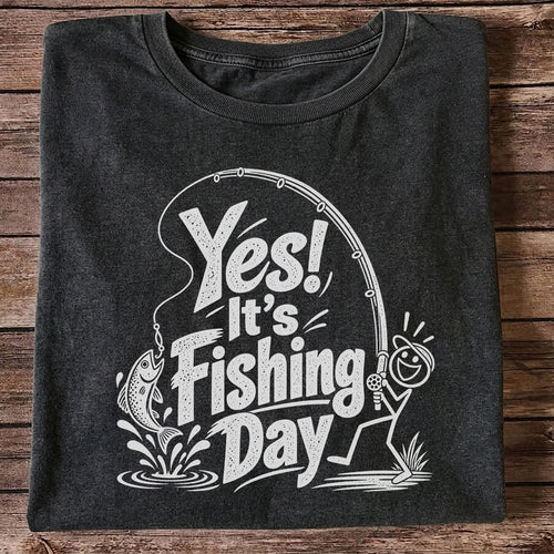 Yes! It's Fishing Day Funny Angler and Trout Graphic T-Shirt