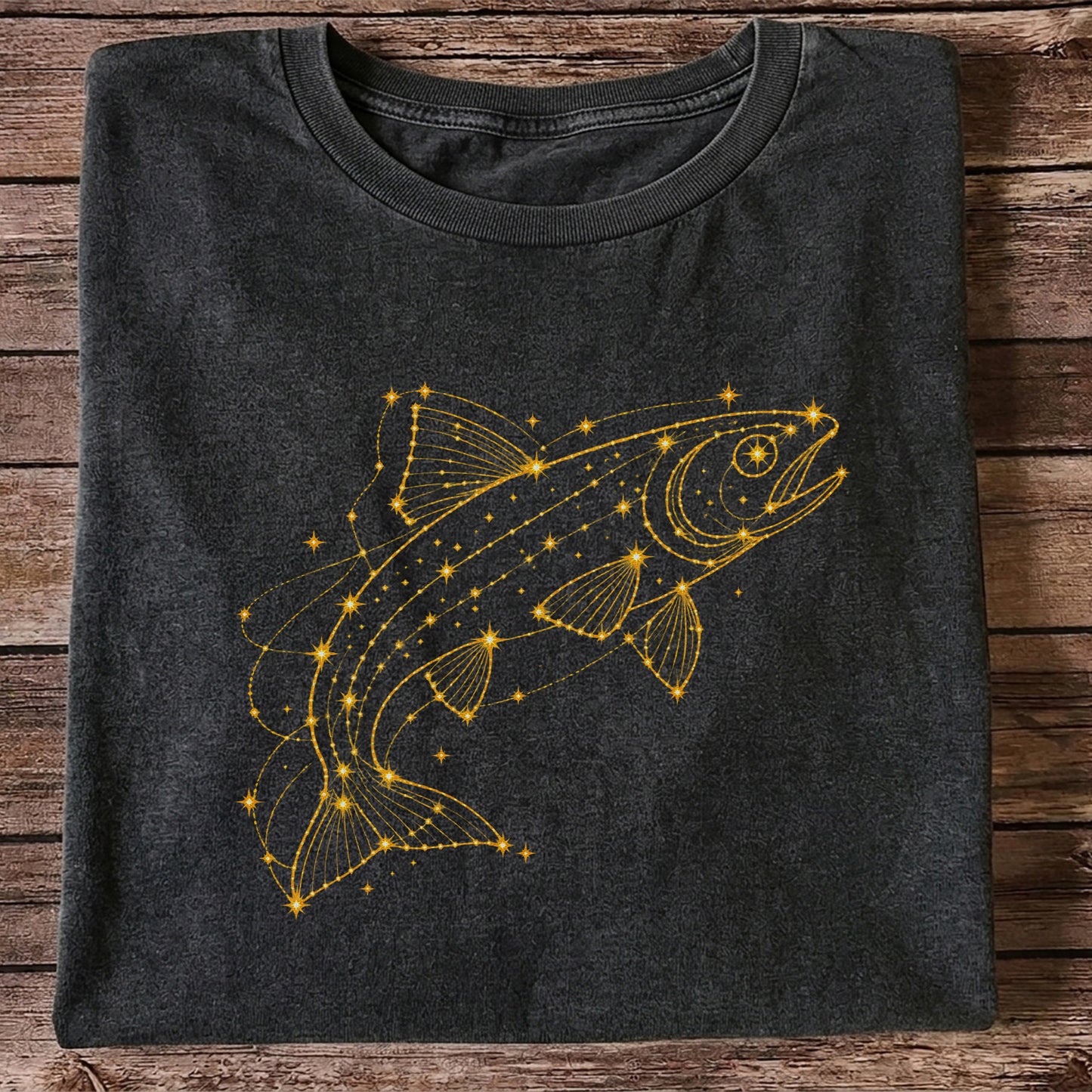 Celestial Trout Constellation Line Art Fishing Graphic T-Shirt