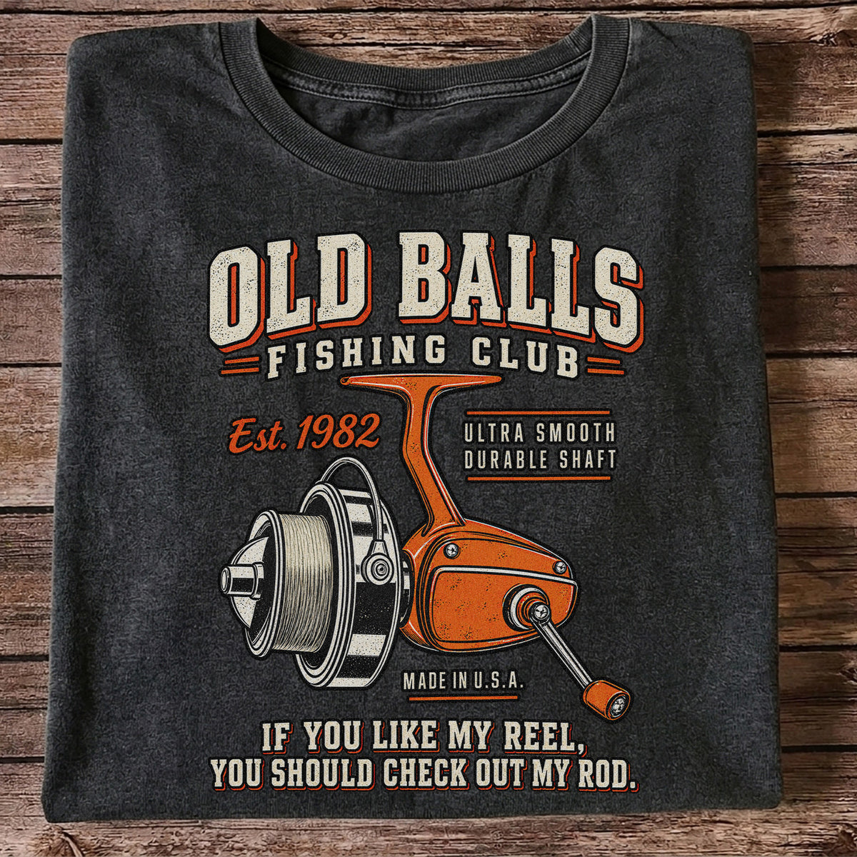 Old Balls Fishing Club Vintage Spinning Reel Graphic T-Shirt