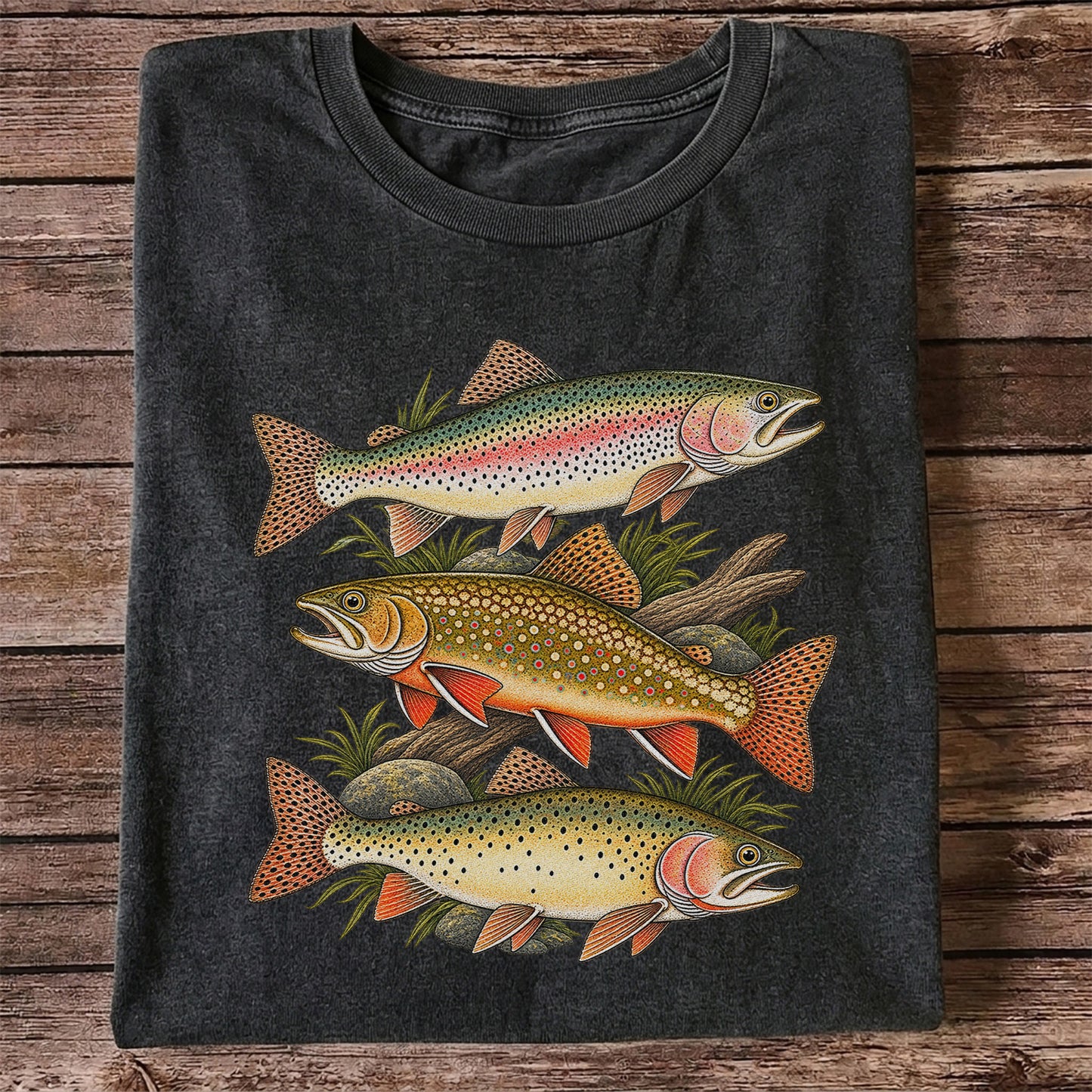 Vintage Rainbow Brook and Brown Trout Fishing Graphic T-Shirt