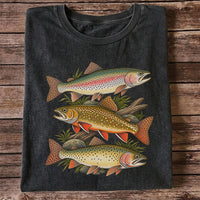 Vintage Rainbow Brook and Brown Trout Fishing Graphic T-Shirt