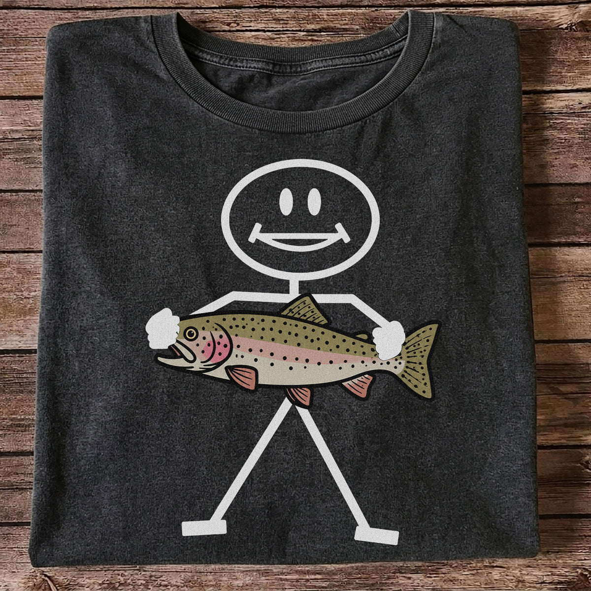 Stick Figure Holding a Rainbow Trout Fishing T-Shirt