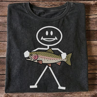 Stick Figure Holding a Rainbow Trout Fishing T-Shirt