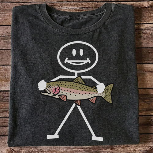 Stick Figure Holding a Rainbow Trout Fishing T-Shirt