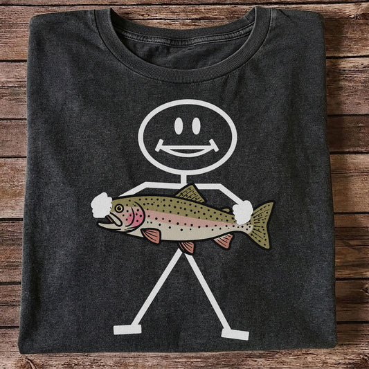 Stick Figure Holding a Rainbow Trout Fishing T-Shirt