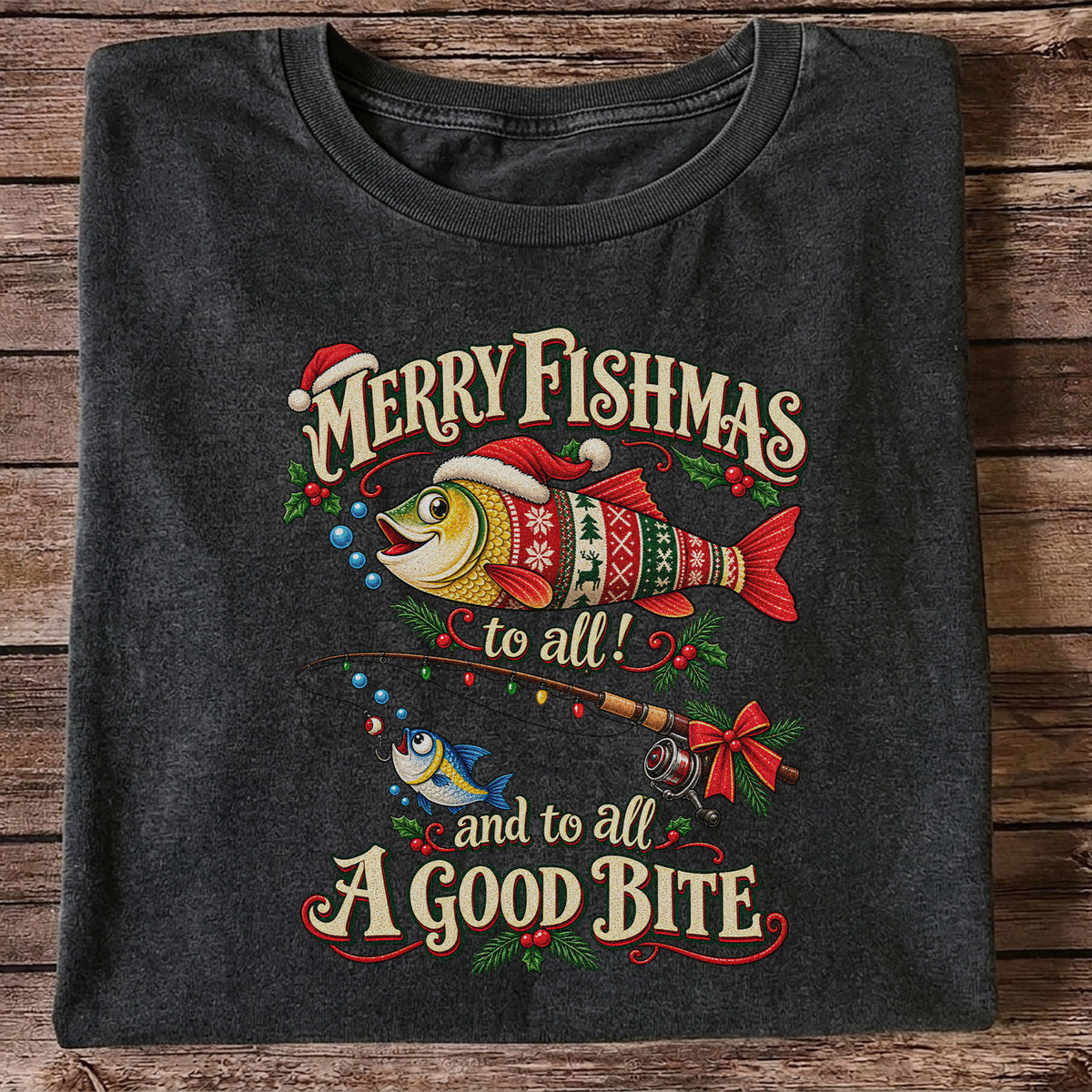 Merry Fishmas to All and to All a Good Bite Christmas Fishing T-Shirt