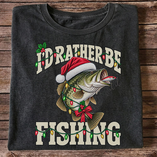 Santa Hat Bass Christmas Fishing Graphic T-Shirt