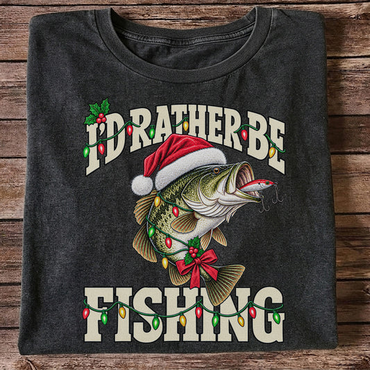 Santa Hat Bass Christmas Fishing Graphic T-Shirt