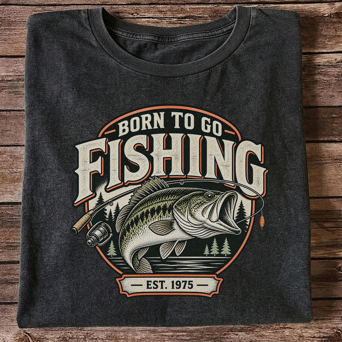 Born to Go Fishing Est. 1975 Vintage Bass Graphic T-Shirt