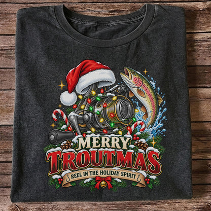 Merry Troutmas Reel in the Holiday Spirit Rainbow Trout and Fishing Reel T-Shirt