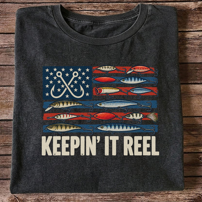 Keepin' It Reel American Flag Fishing Lures Graphic T-Shirt