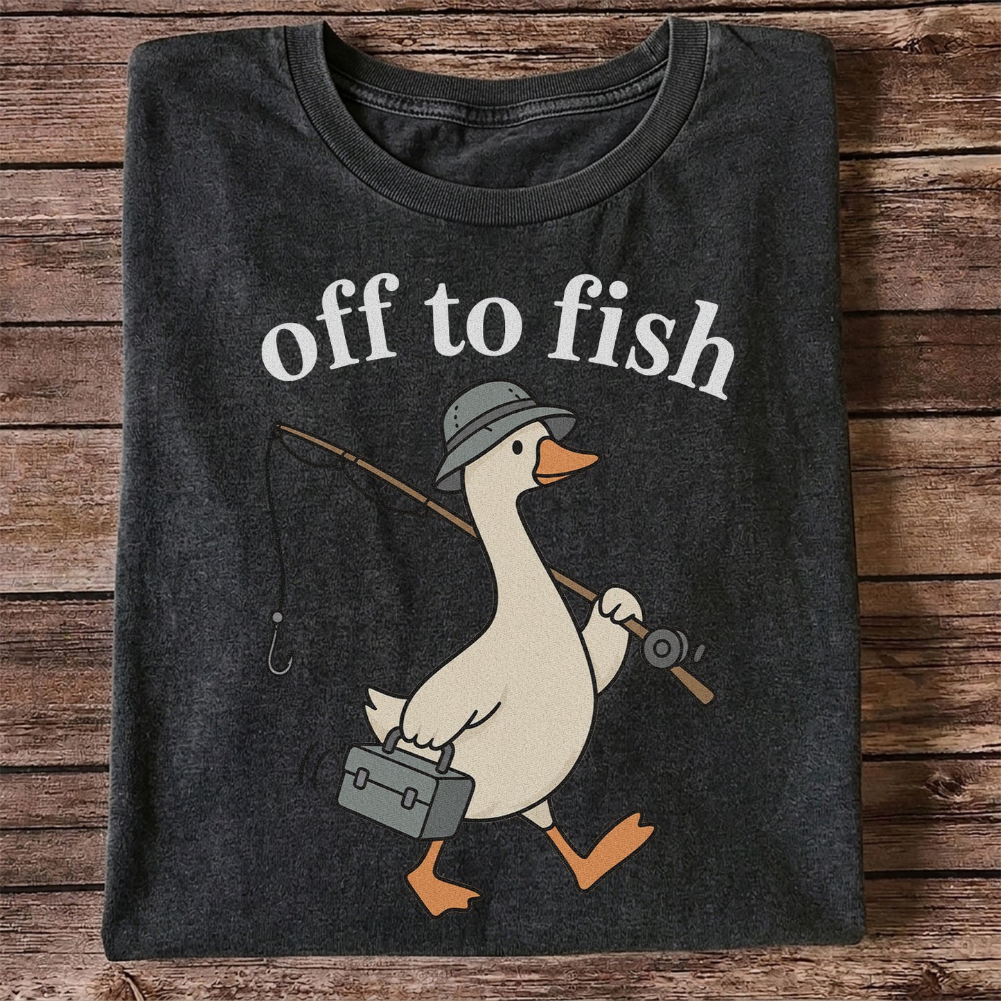 Off to Fish Funny Fishing Goose Graphic T-Shirt