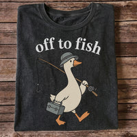 Off to Fish Funny Fishing Goose Graphic T-Shirt