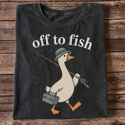 Off to Fish Funny Fishing Goose Graphic T-Shirt