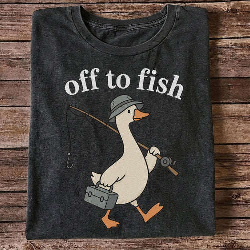 Off to Fish Funny Fishing Goose Graphic T-Shirt