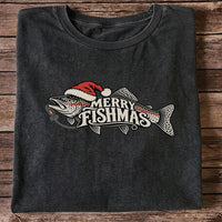 Merry Fishmas Rainbow Trout with Red Santa Hat and Lure Fishing T-Shirt