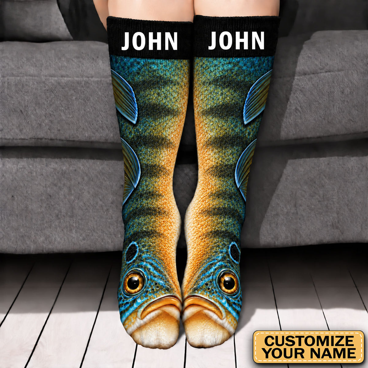 Custom Name Funny Fish Socks, Gift for Fisherman, Grandpa, Dad, Husband