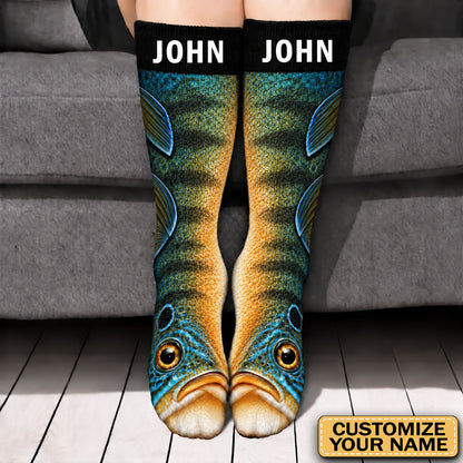 Custom Name Funny Fish Socks, Gift for Fisherman, Grandpa, Dad, Husband