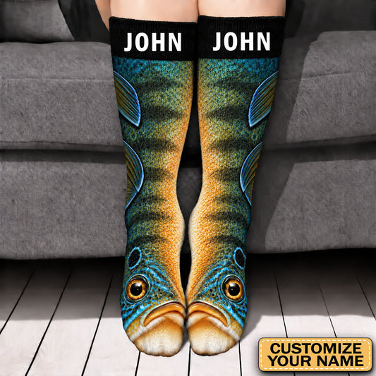 Custom Name Funny Fish Socks, Gift for Fisherman, Grandpa, Dad, Husband