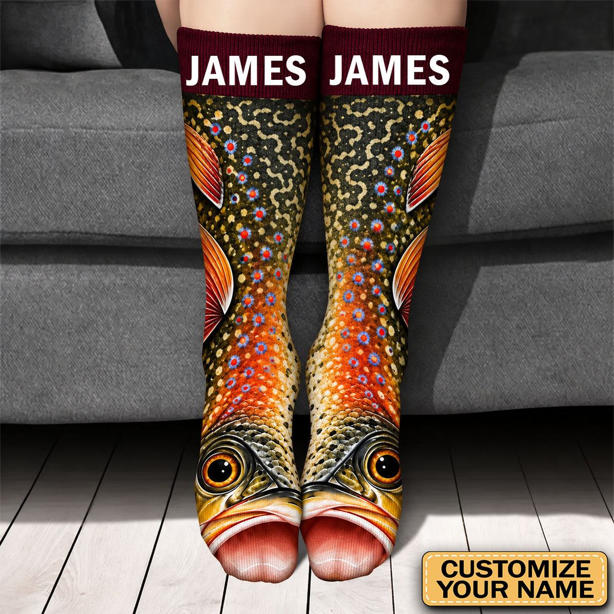 Custom Name Funny Fish Socks, Gift for Fisherman, Grandpa, Dad, Husband