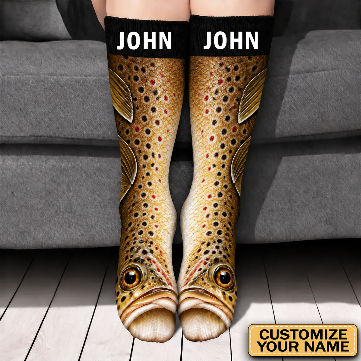 Custom Name Funny Fish Socks, Gift for Fisherman, Grandpa, Dad, Husband