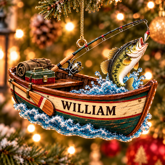 Personalized Name Fishing Boat Christmas Ornament, Xmas Gift