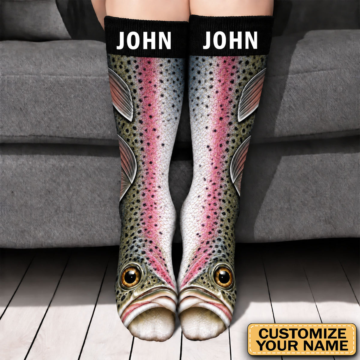 Custom Name Funny Fish Socks, Gift for Fisherman, Grandpa, Dad, Husband