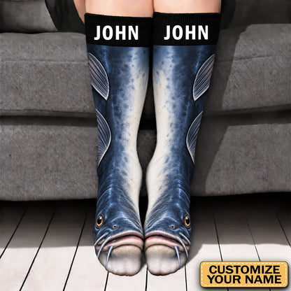 Custom Name Funny Fish Socks, Gift for Fisherman, Grandpa, Dad, Husband