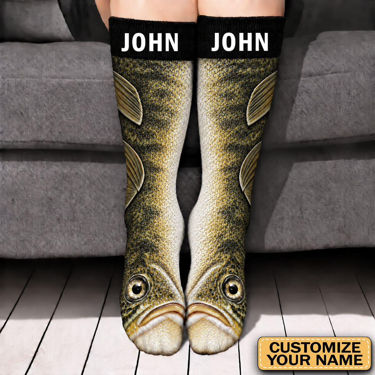 Custom Name Funny Fish Socks, Gift for Fisherman, Grandpa, Dad, Husband