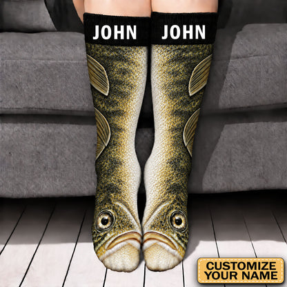 Custom Name Funny Fish Socks, Gift for Fisherman, Grandpa, Dad, Husband