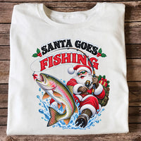 Santa Goes Fishing Rainbow Trout Christmas Graphic T-Shirt