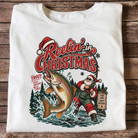 Reelin' in Christmas Santa and Rainbow Trout Fishing T-Shirt