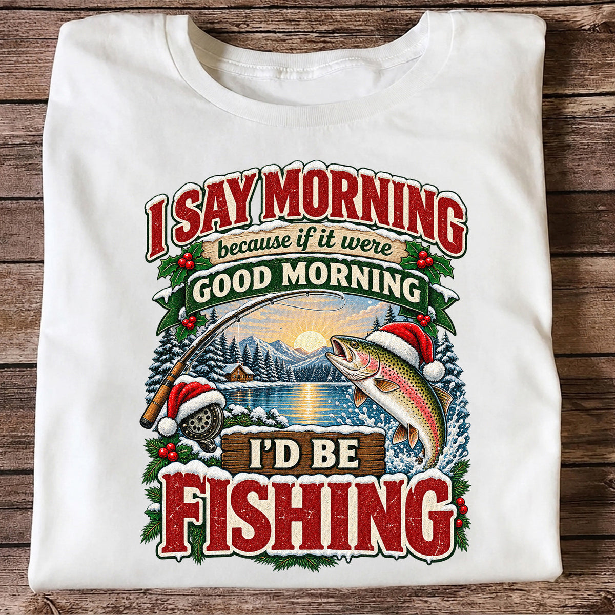 I Say Morning Because If It Were Good Morning I'd Be Fishing Christmas Rainbow Trout T-Shirt
