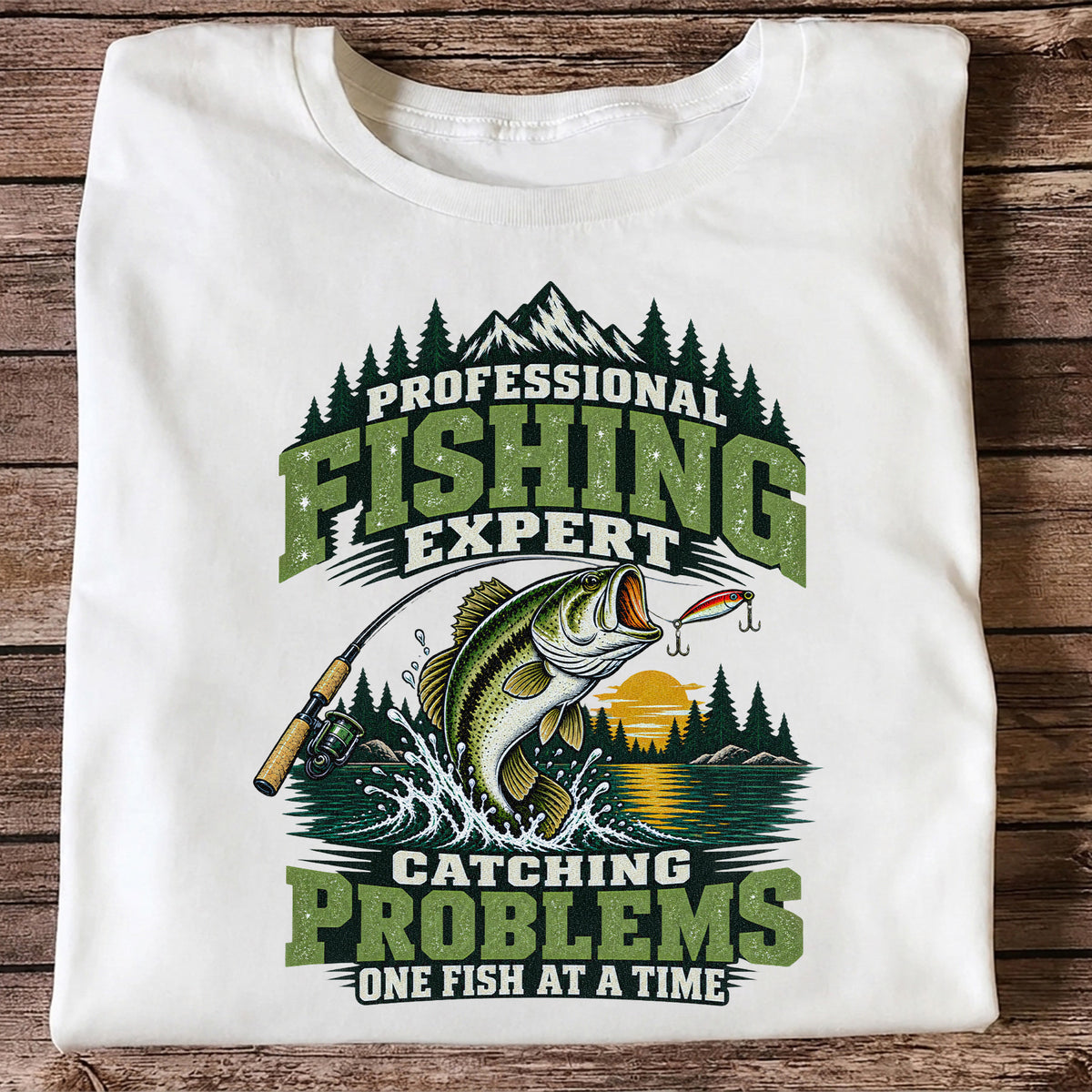 Professional Fishing Expert Catching Problems One Fish at a Time Bass T-Shirt