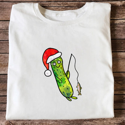 Santa Hat Cucumber Fishing for Trout Graphic T-Shirt
