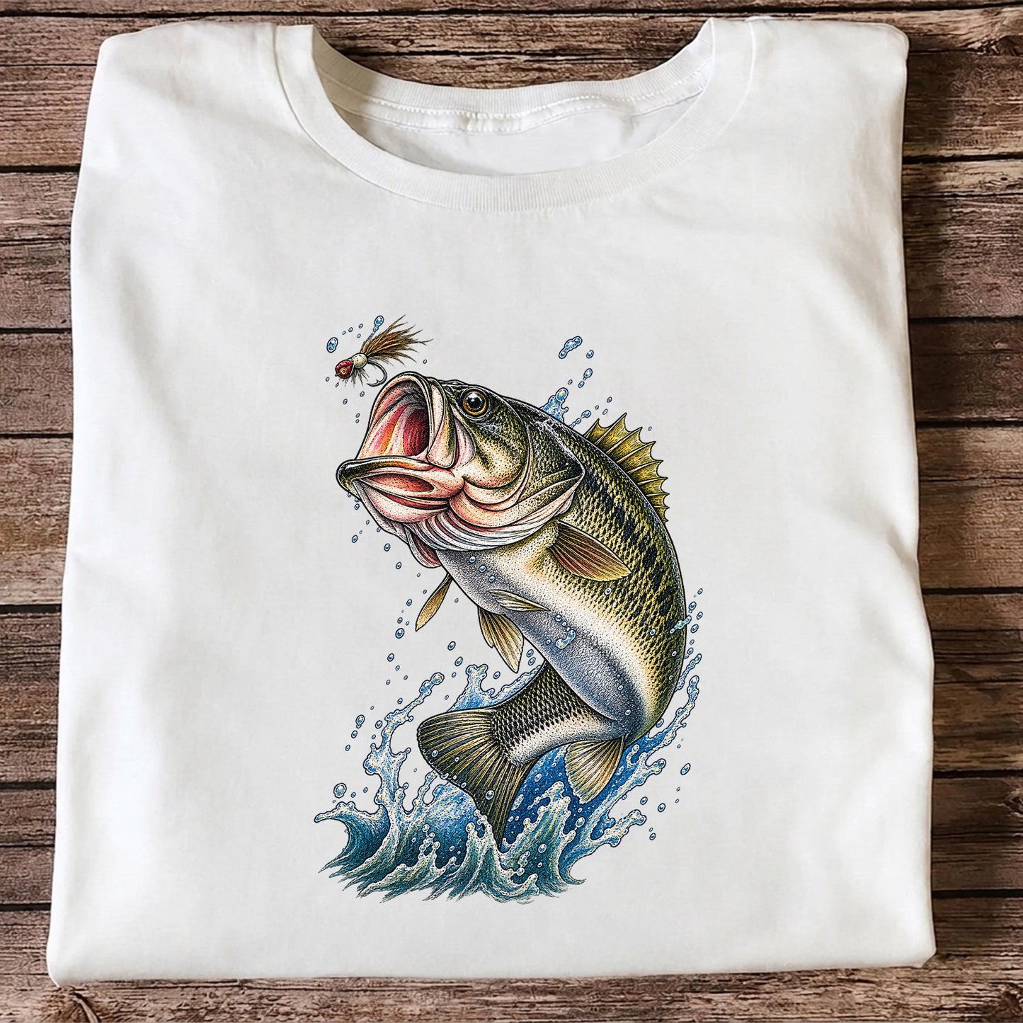 Largemouth Bass Leaping for a Fly Fishing Graphic T-Shirt