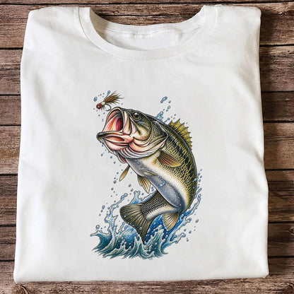 Largemouth Bass Leaping for a Fly Fishing Graphic T-Shirt