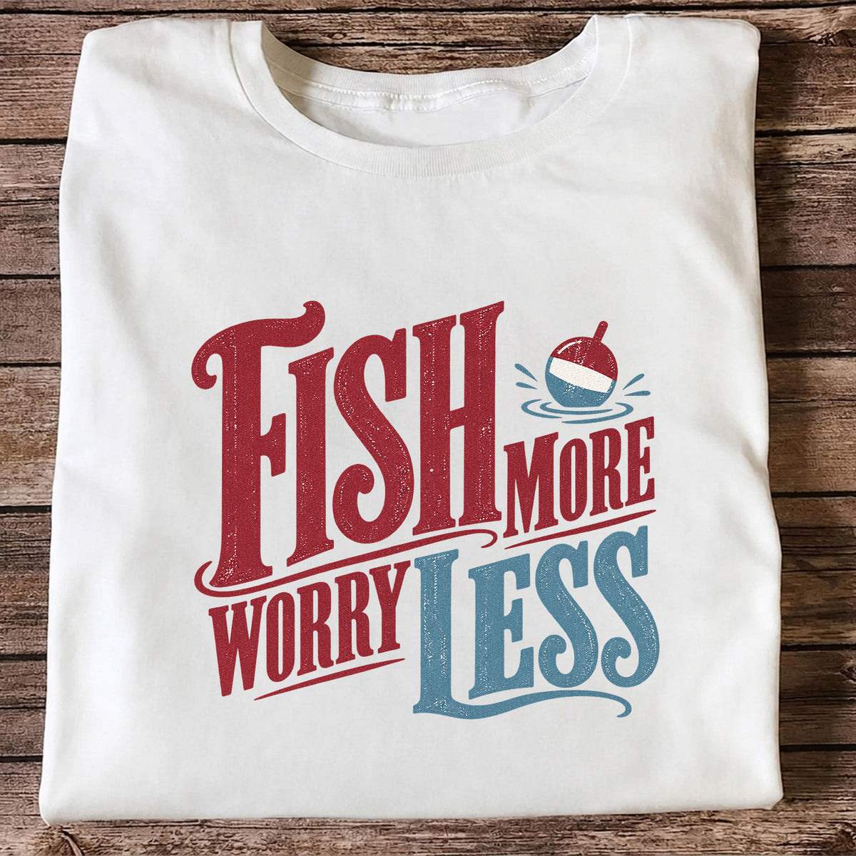 Fish More Worry Less Vintage Bobber Fishing Graphic T-Shirt