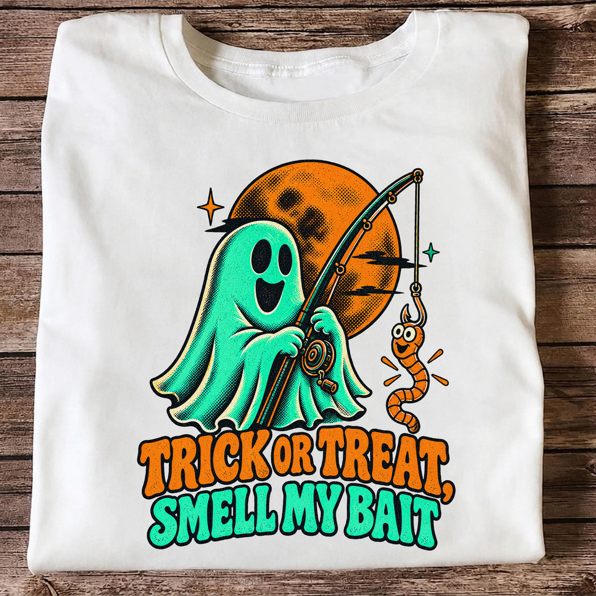 Trick or Treat, Smell My Bait Ghost Halloween Fishing T-Shirt