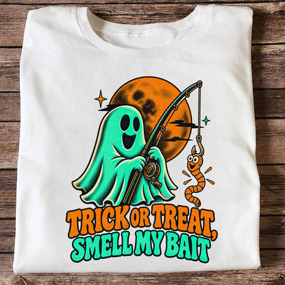Trick or Treat, Smell My Bait Ghost Halloween Fishing T-Shirt