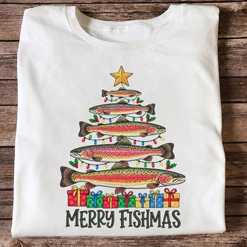 Rainbow Trout Christmas Tree Fishing Graphic T-Shirt