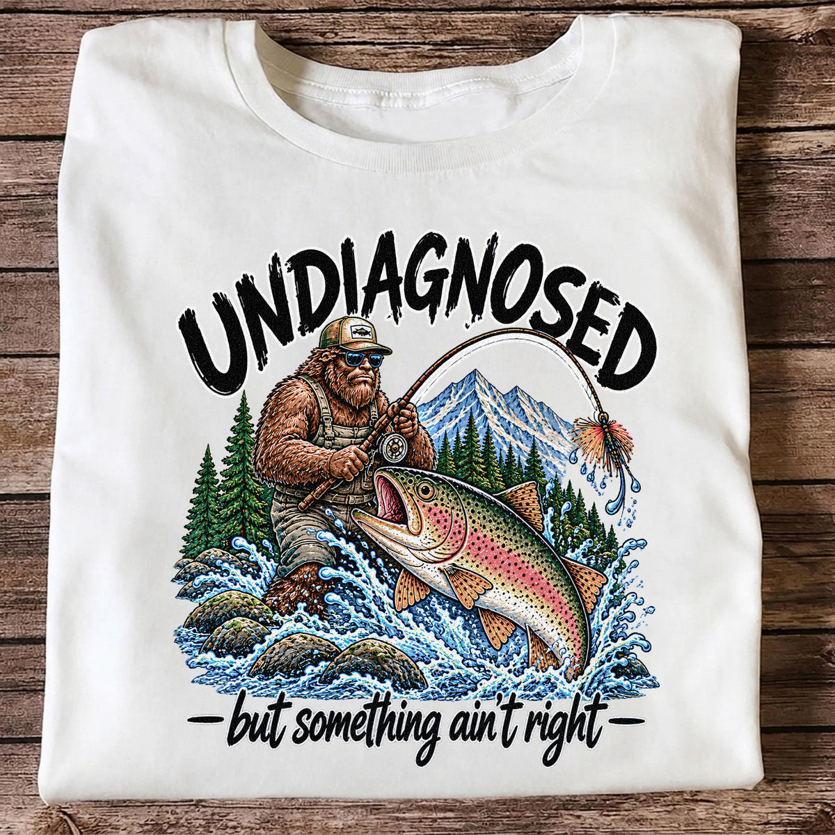 Undiagnosed But Something Ain't Right Bigfoot Trout Fishing T-Shirt