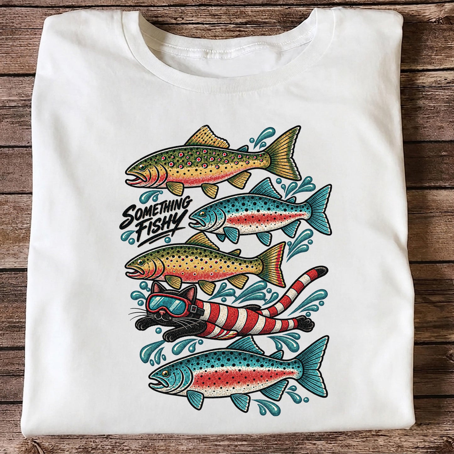 Something Fishy Trout and Snorkeler Fishing Graphic T-Shirt